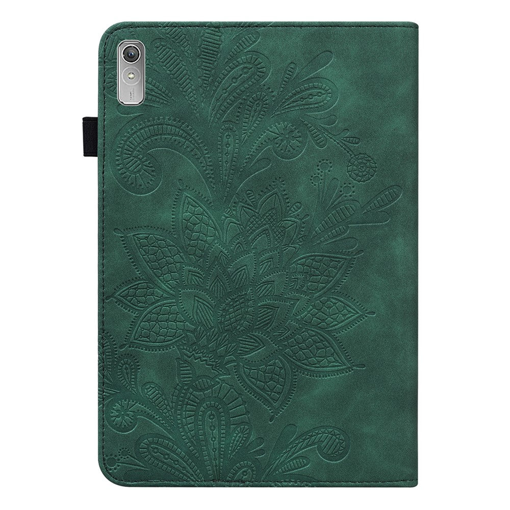For Lenovo Tab P11 Gen 2 Flower Imprinting Drop-proof Tablet Cover PU Leather Wallet Case with Stand - Green