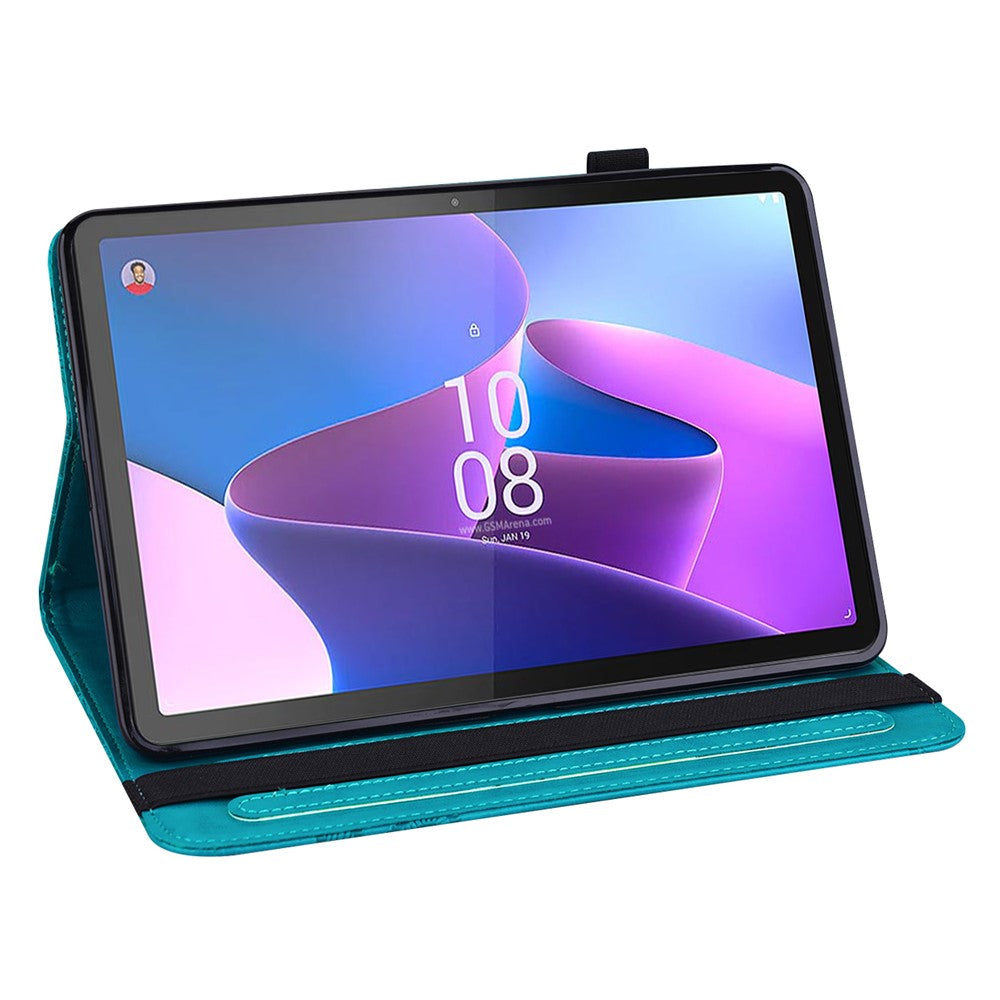 For Lenovo Tab P11 Gen 2 Flower Imprinting Drop-proof Tablet Cover PU Leather Wallet Case with Stand - Blue