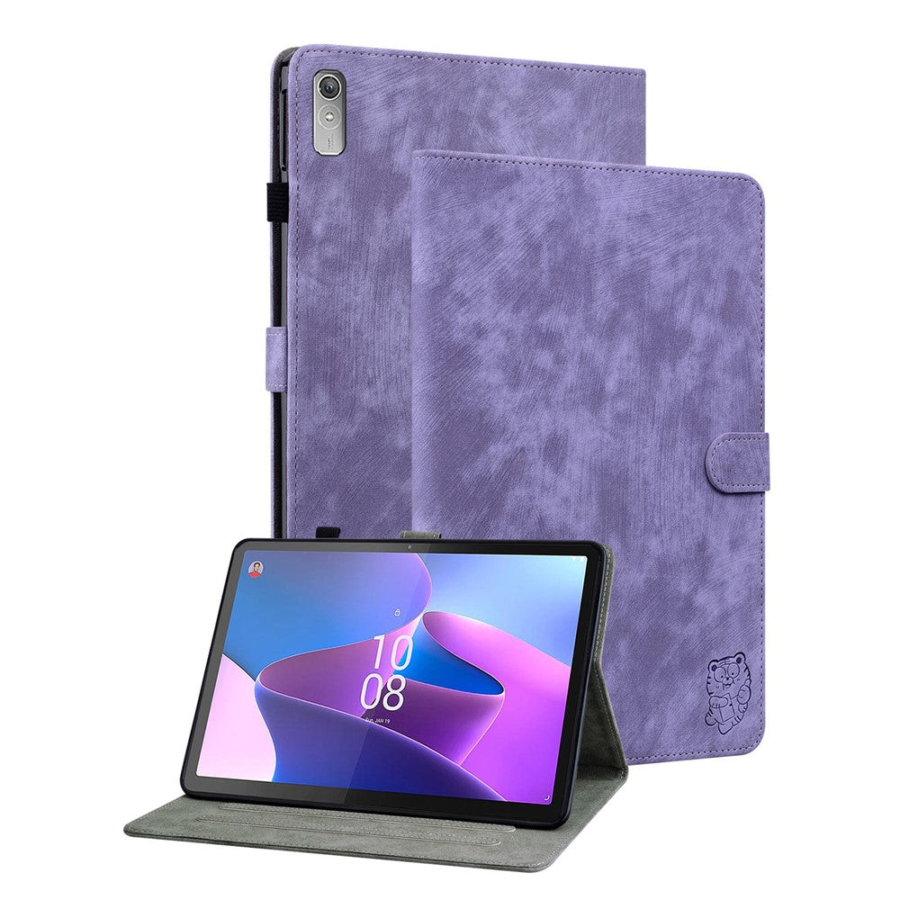 For Lenovo Tab P11 Gen 2 PU Leather Case Cute Tiger Pattern Stand Tablet Protective Sleeve Smart Cover - Purple