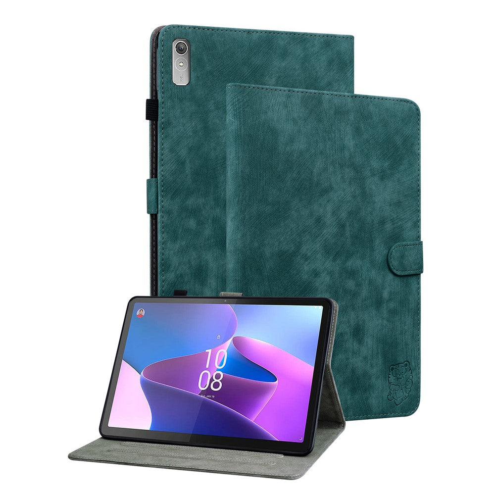 For Lenovo Tab P11 Gen 2 PU Leather Case Cute Tiger Pattern Stand Tablet Protective Sleeve Smart Cover - Green