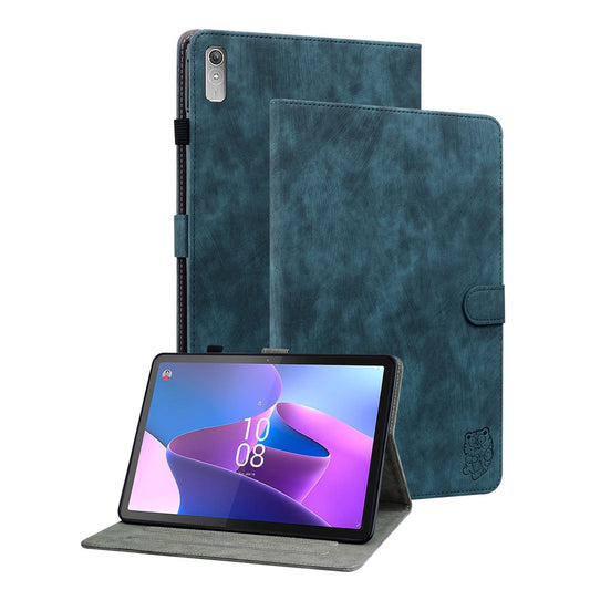 For Lenovo Tab P11 Gen 2 PU Leather Case Cute Tiger Pattern Stand Tablet Protective Sleeve Smart Cover - Dark Blue