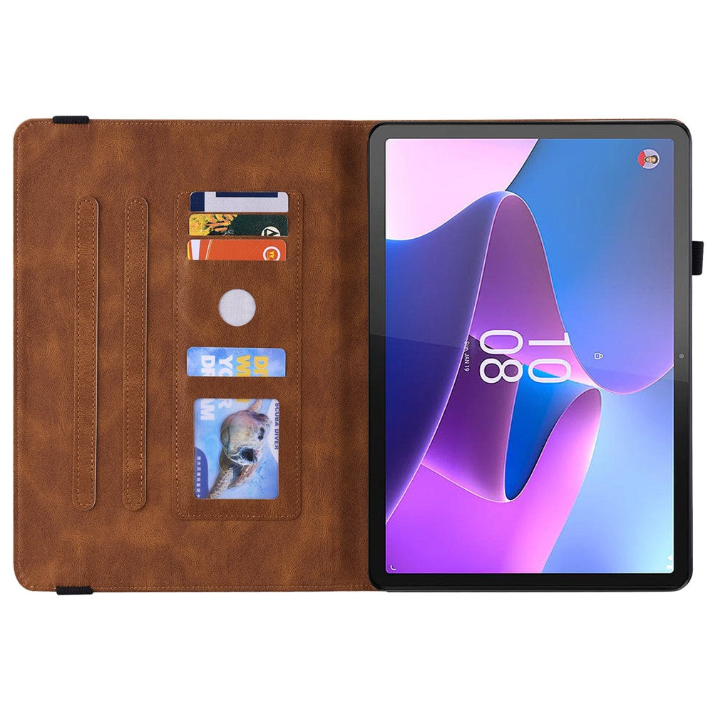 For Lenovo Tab P11 Gen 2 Shockproof Case Butterfly Flower Imprinted Leather Cover with Card Slot - Brown