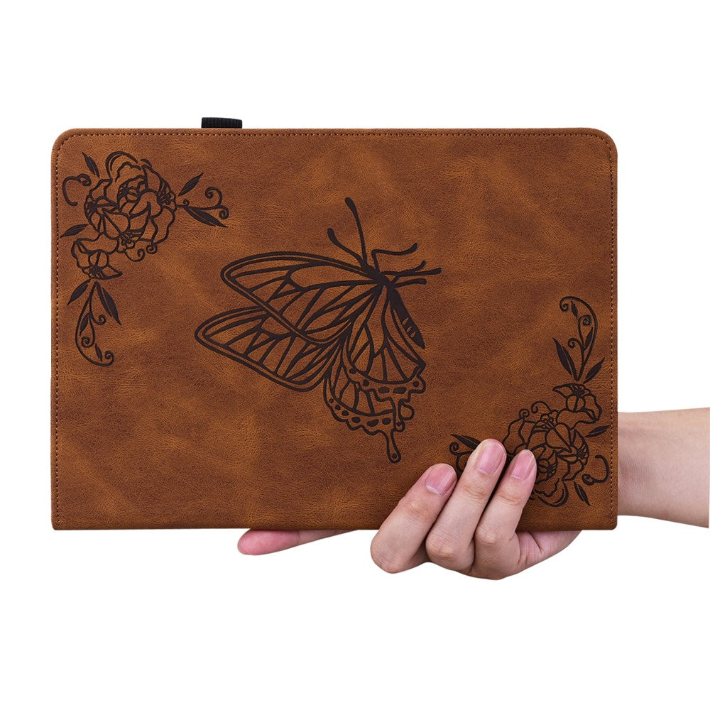For Lenovo Tab P11 Gen 2 Shockproof Case Butterfly Flower Imprinted Leather Cover with Card Slot - Brown