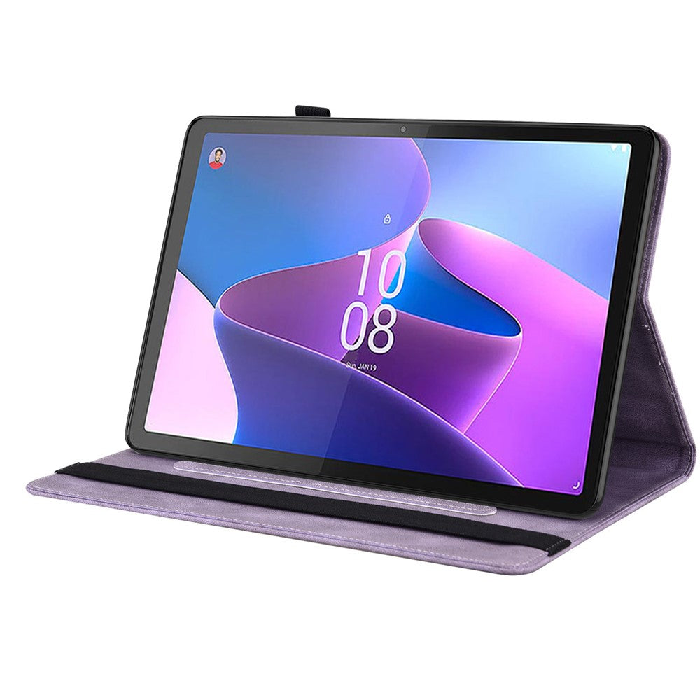 For Lenovo Tab P11 Gen 2 Shockproof Case Butterfly Flower Imprinted Leather Cover with Card Slot - Purple
