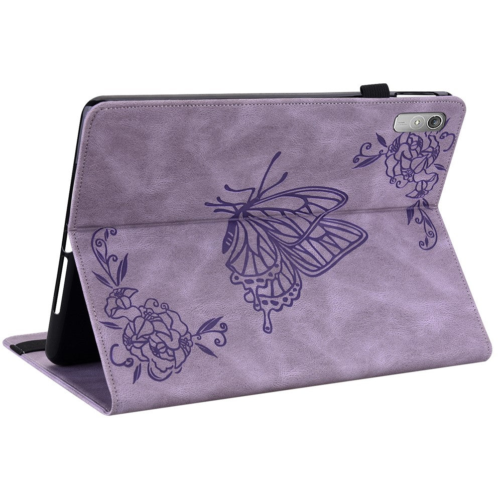 For Lenovo Tab P11 Gen 2 Shockproof Case Butterfly Flower Imprinted Leather Cover with Card Slot - Purple