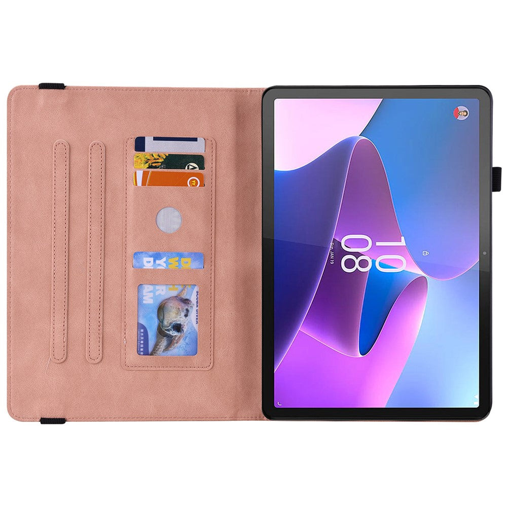 For Lenovo Tab P11 Gen 2 Shockproof Case Butterfly Flower Imprinted Leather Cover with Card Slot - Pink