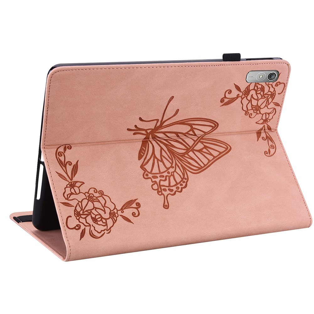 For Lenovo Tab P11 Gen 2 Shockproof Case Butterfly Flower Imprinted Leather Cover with Card Slot - Pink
