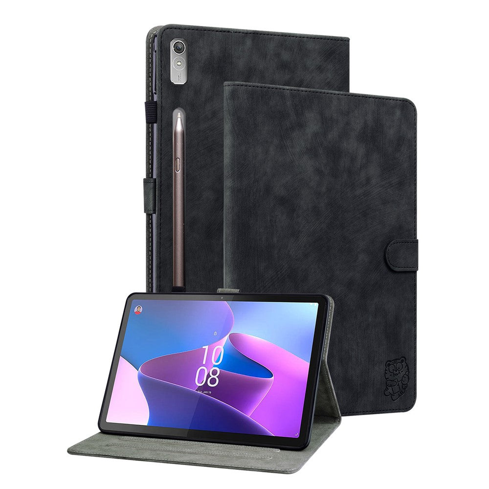 Shockproof Case for Lenovo Tab P11 Pro Gen 2 PU Leather Stand Case Cute Tiger Pattern Flip Cover with Card Holder - Black
