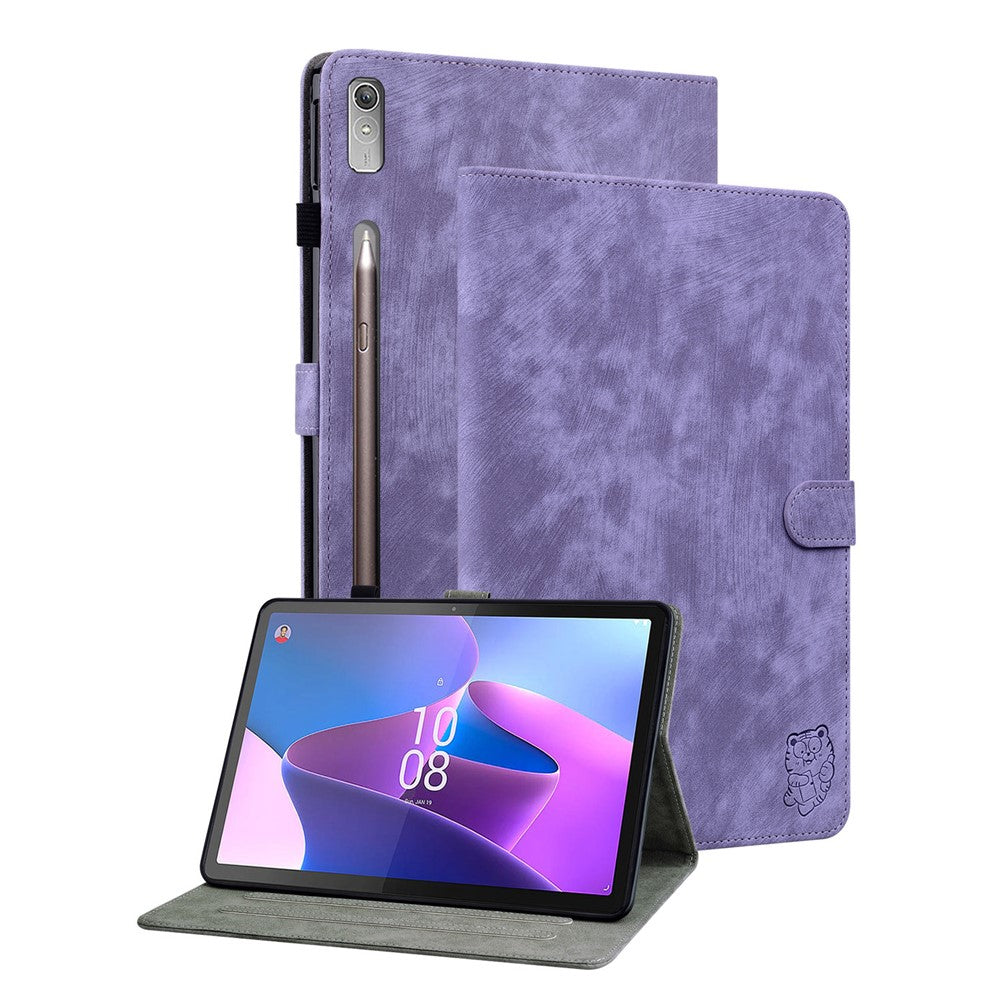 Shockproof Case for Lenovo Tab P11 Pro Gen 2 PU Leather Stand Case Cute Tiger Pattern Flip Cover with Card Holder - Purple
