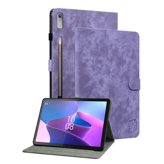 Shockproof Case for Lenovo Tab P11 Pro Gen 2 PU Leather Stand Case Cute Tiger Pattern Flip Cover with Card Holder - Purple