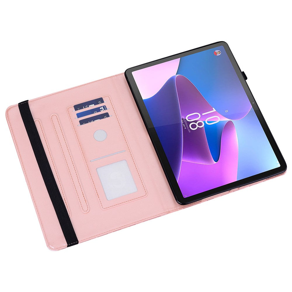 PU Leather Case for Lenovo Tab P11 Gen 2 Protective Cover Tree Deer Imprinted Stand Case with Card Slots - Rose Gold