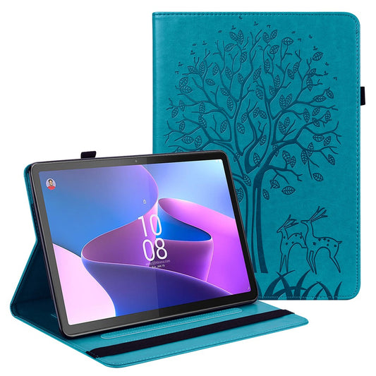 PU Leather Case for Lenovo Tab P11 Gen 2 Protective Cover Tree Deer Imprinted Stand Case with Card Slots - Blue