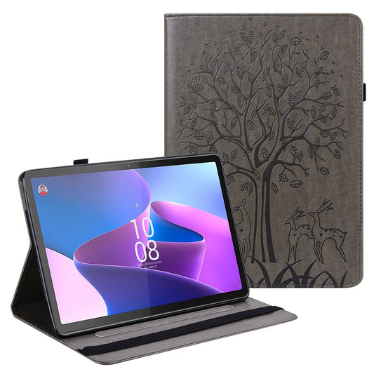 PU Leather Case for Lenovo Tab P11 Gen 2 Protective Cover Tree Deer Imprinted Stand Case with Card Slots - Grey