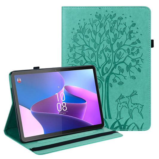 PU Leather Case for Lenovo Tab P11 Gen 2 Protective Cover Tree Deer Imprinted Stand Case with Card Slots - Green