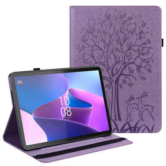 PU Leather Case for Lenovo Tab P11 Gen 2 Protective Cover Tree Deer Imprinted Stand Case with Card Slots - Purple