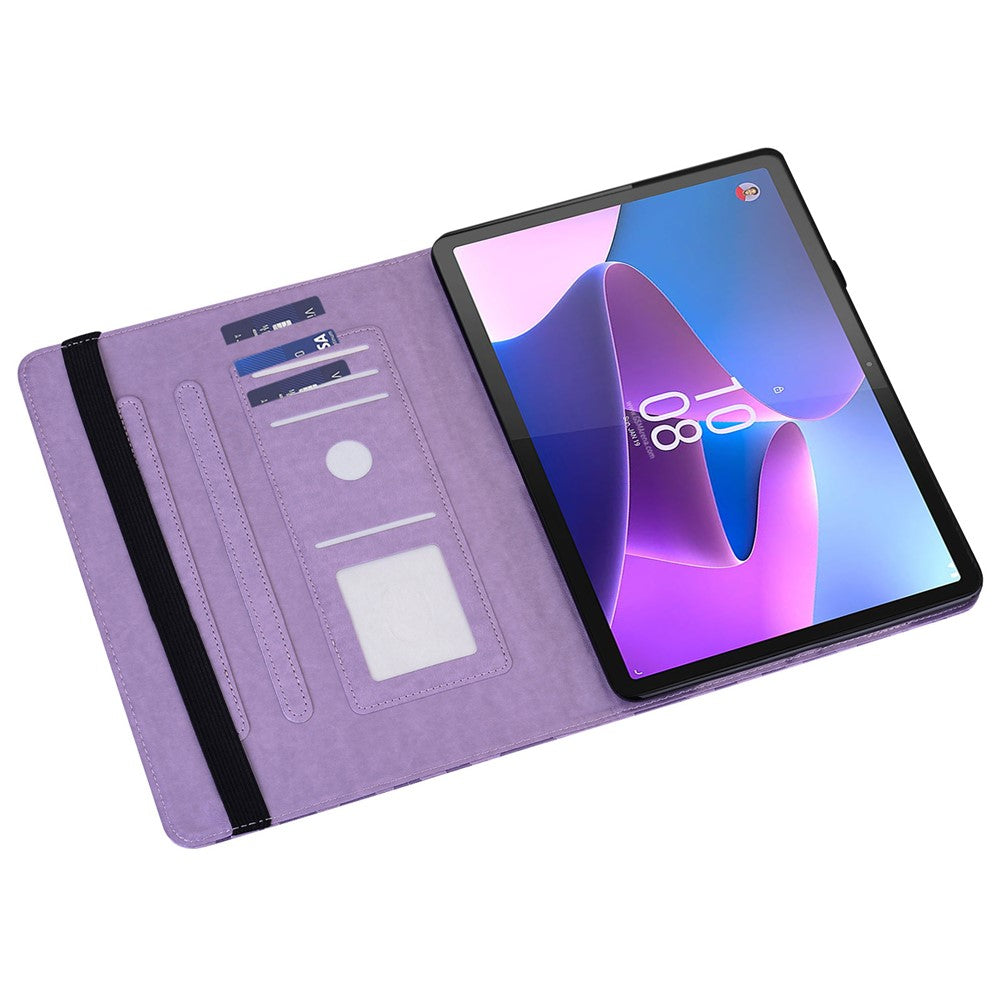 PU Leather Case for Lenovo Tab P11 Gen 2 Protective Cover Tree Deer Imprinted Stand Case with Card Slots - Purple