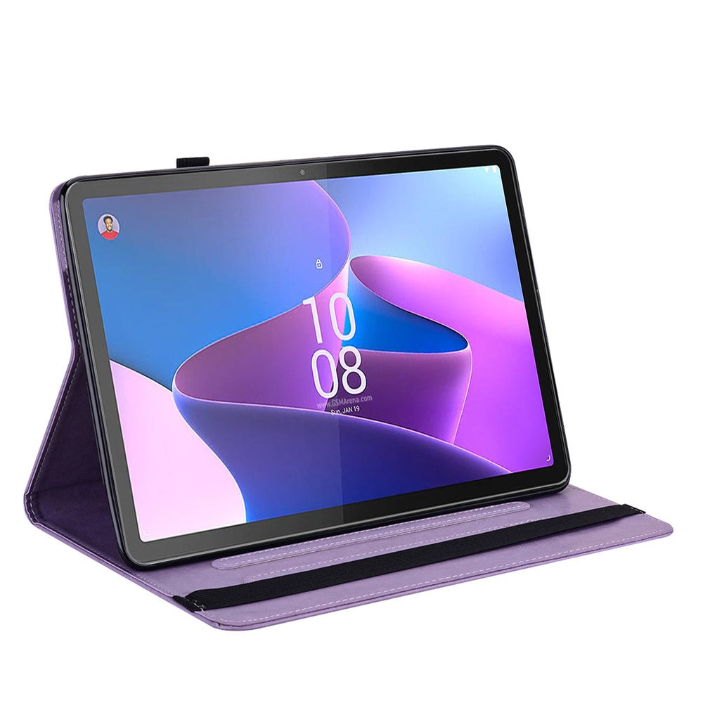 PU Leather Case for Lenovo Tab P11 Gen 2 Protective Cover Tree Deer Imprinted Stand Case with Card Slots - Purple