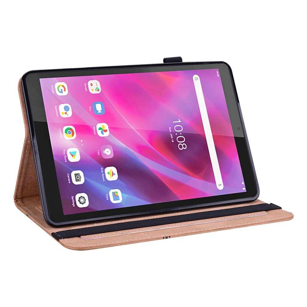 For Lenovo Tab M8 (4th Gen) 2024 TB-301XU / M8 (4th Gen) 2023 TB-300FU Line Imprinted Leather Drop-Proof Tablet Cover Stand with Card Slots - Brown