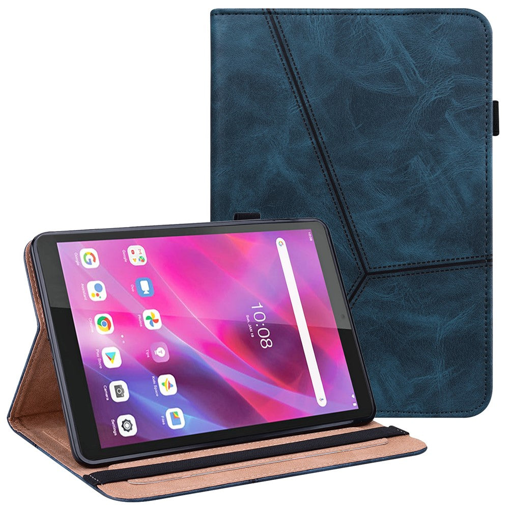 For Lenovo Tab M8 (4th Gen) 2024 TB-301XU / M8 (4th Gen) 2023 TB-300FU Line Imprinted Leather Drop-Proof Tablet Cover Stand with Card Slots - Blue