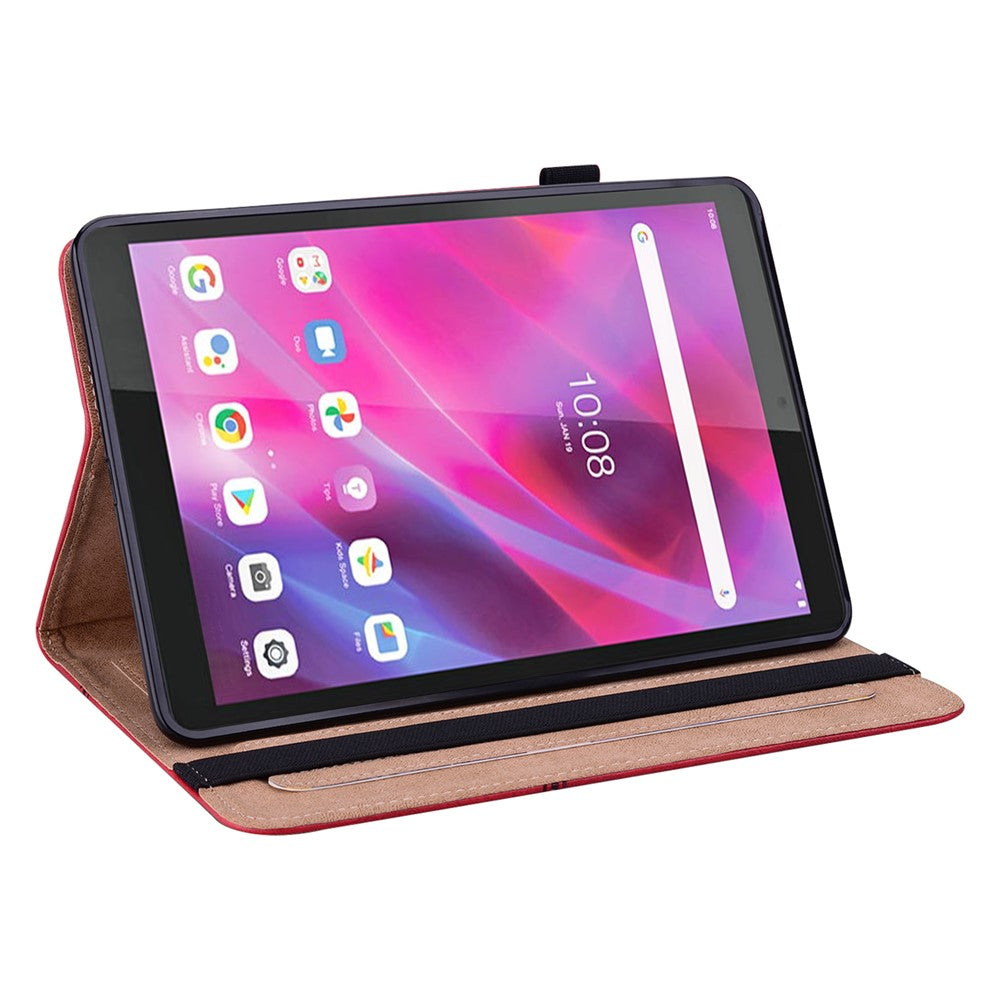 For Lenovo Tab M8 (4th Gen) 2024 TB-301XU / M8 (4th Gen) 2023 TB-300FU Line Imprinted Leather Drop-Proof Tablet Cover Stand with Card Slots - Red