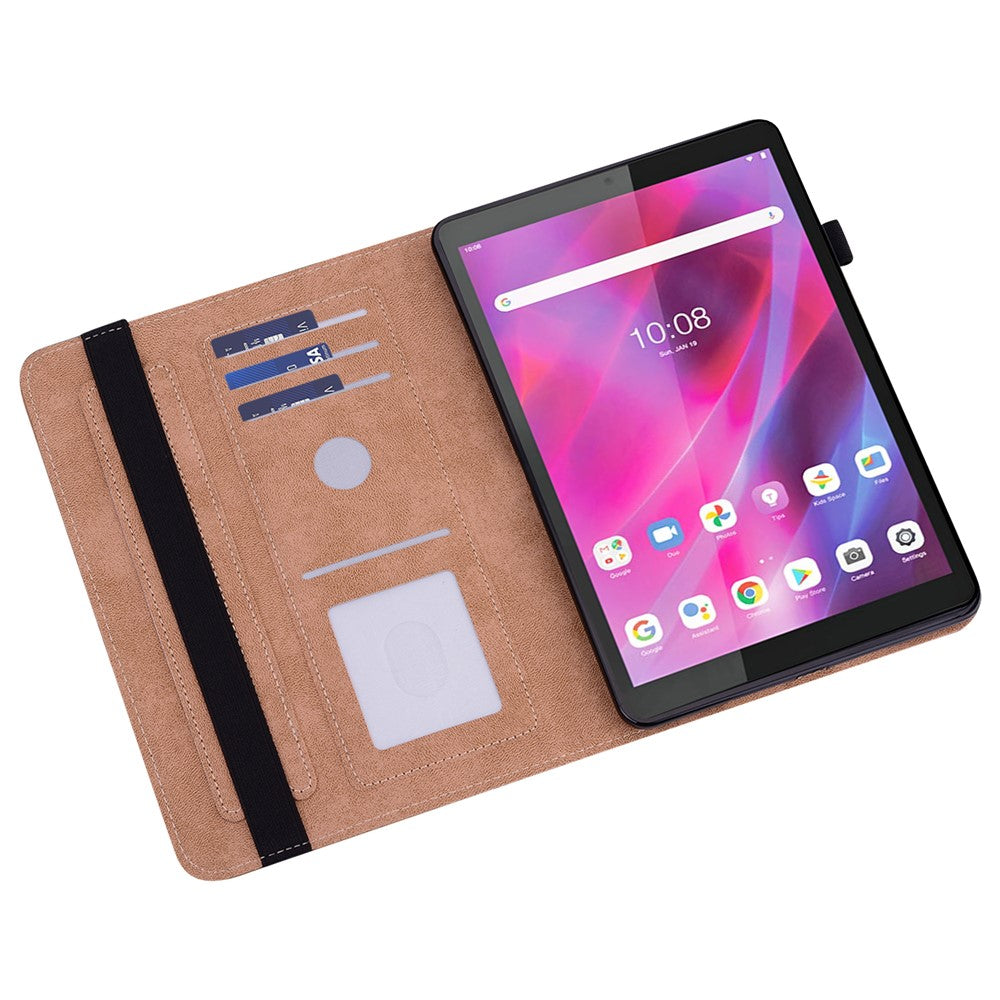 For Lenovo Tab M8 (4th Gen) 2024 TB-301XU / M8 (4th Gen) 2023 TB-300FU Line Imprinted Leather Drop-Proof Tablet Cover Stand with Card Slots - Red