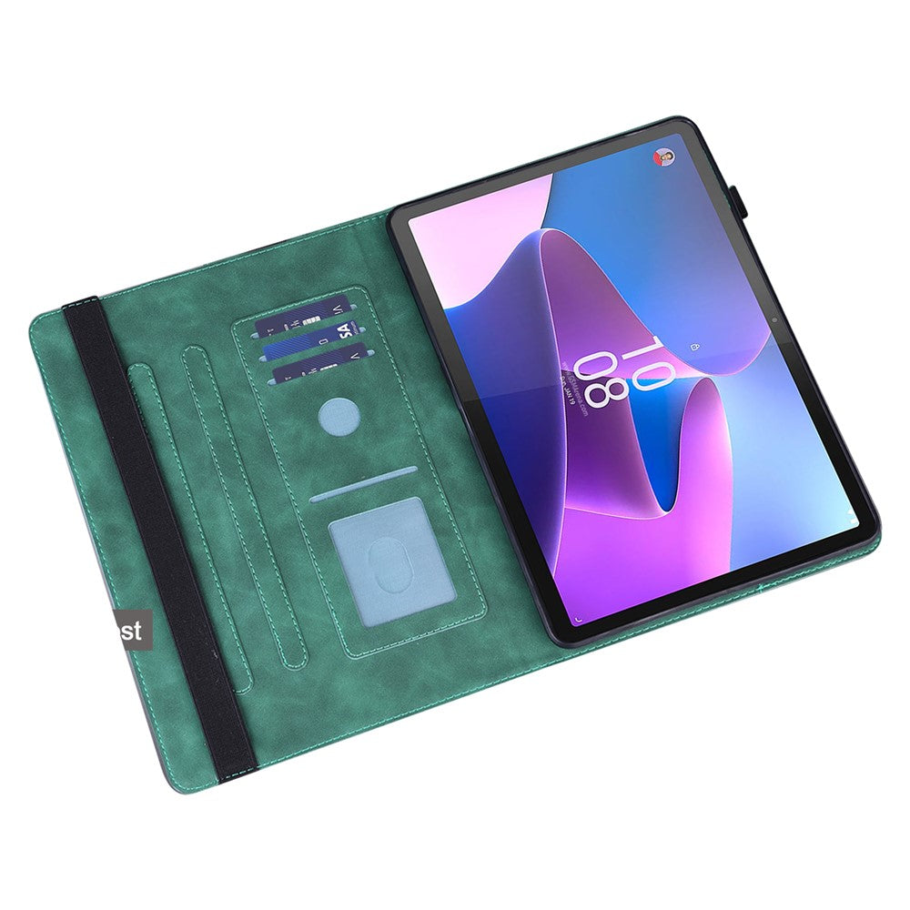 For Lenovo Tab P11 Gen 2 Flower Imprinting Tablet Shell PU Leather Card Holder Drop-proof Stand Case - Green