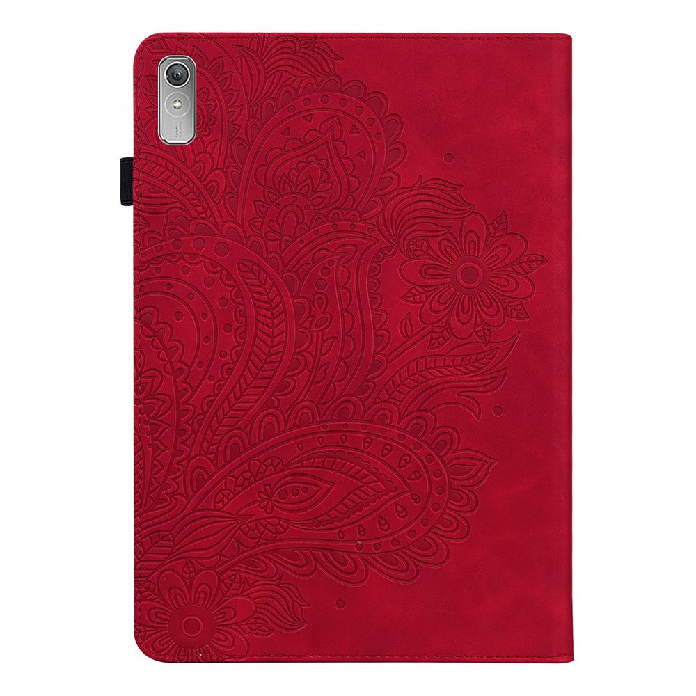 For Lenovo Tab P11 Gen 2 Flower Imprinting Tablet Shell PU Leather Card Holder Drop-proof Stand Case - Red