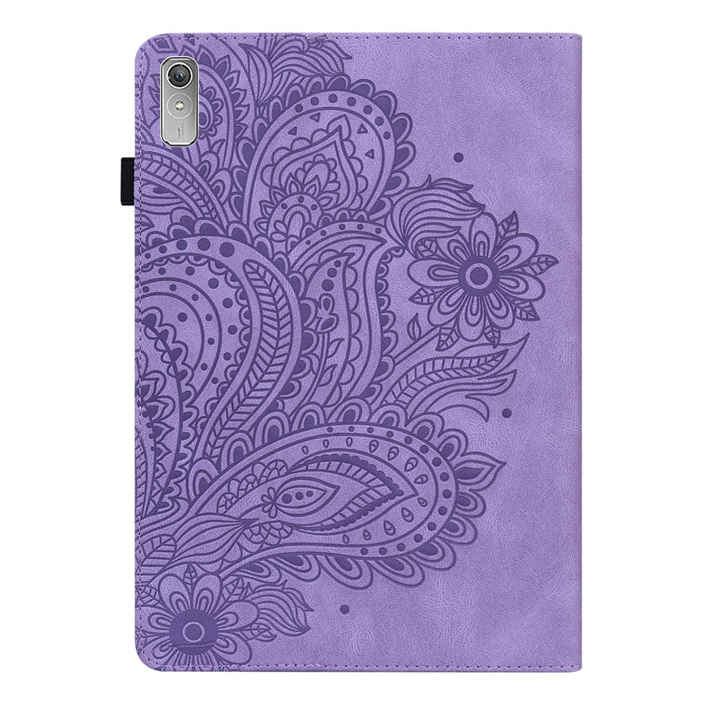 For Lenovo Tab P11 Gen 2 Flower Imprinting Tablet Shell PU Leather Card Holder Drop-proof Stand Case - Purple