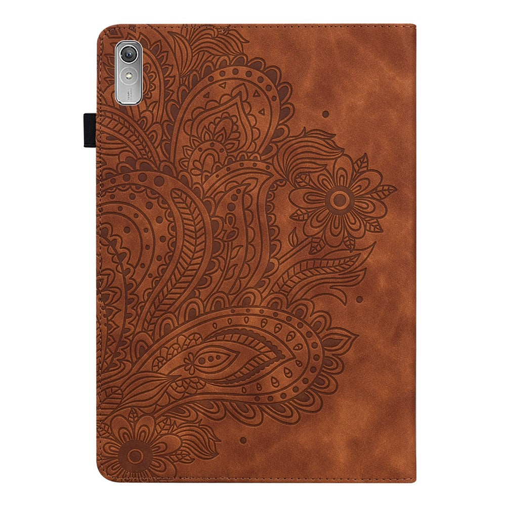 For Lenovo Tab P11 Gen 2 Flower Imprinting Tablet Shell PU Leather Card Holder Drop-proof Stand Case - Brown