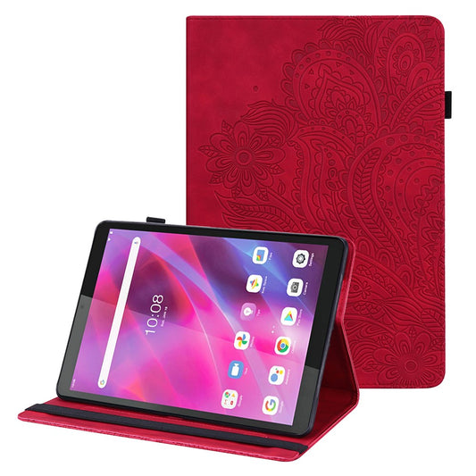 For Lenovo Tab M8 (4th Gen) 2024 TB-301XU / M8 (4th Gen) 2023 TB-300FU Flower Imprinting PU Leather Stand Case - Red