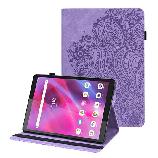 For Lenovo Tab M8 (4th Gen) 2024 TB-301XU / M8 (4th Gen) 2023 TB-300FU Flower Imprinting PU Leather Stand Case - Purple