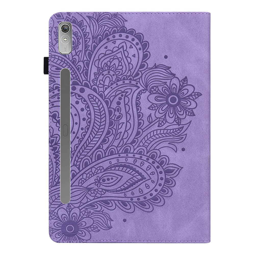 For Lenovo Tab P11 Pro Gen 2 PU Leather Stand Drop-proof Case Flower Imprinting Card Holder Tablet Cover - Purple