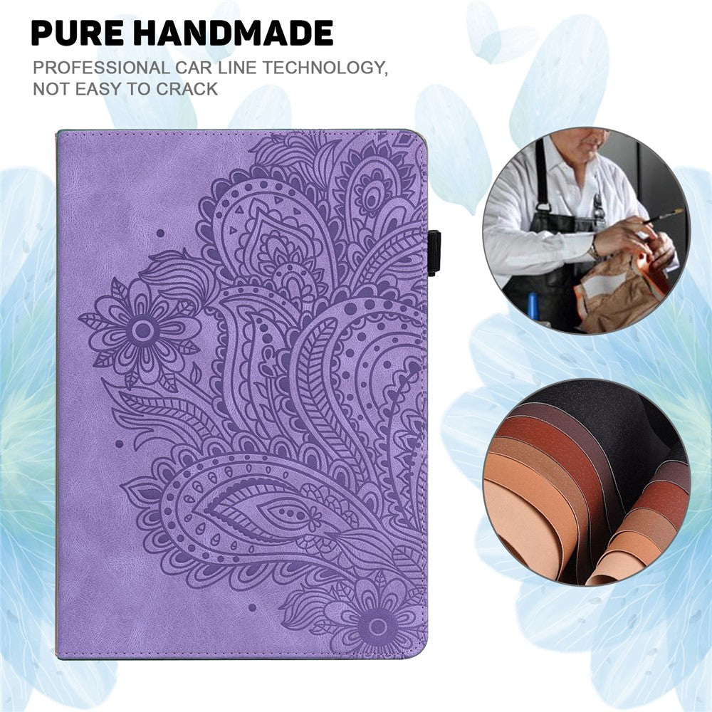 For Lenovo Tab P11 Pro Gen 2 PU Leather Stand Drop-proof Case Flower Imprinting Card Holder Tablet Cover - Purple