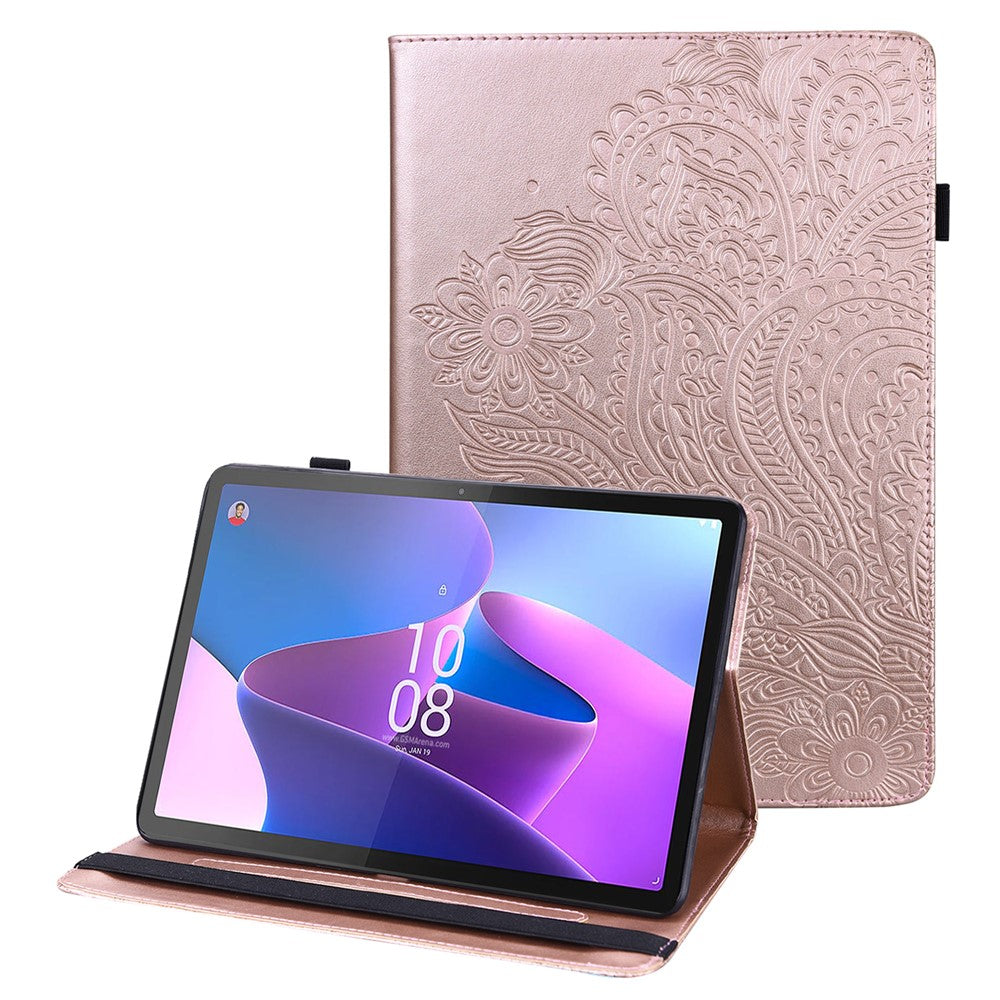 For Lenovo Tab P11 Pro Gen 2 PU Leather Stand Drop-proof Case Flower Imprinting Card Holder Tablet Cover - Rose Gold