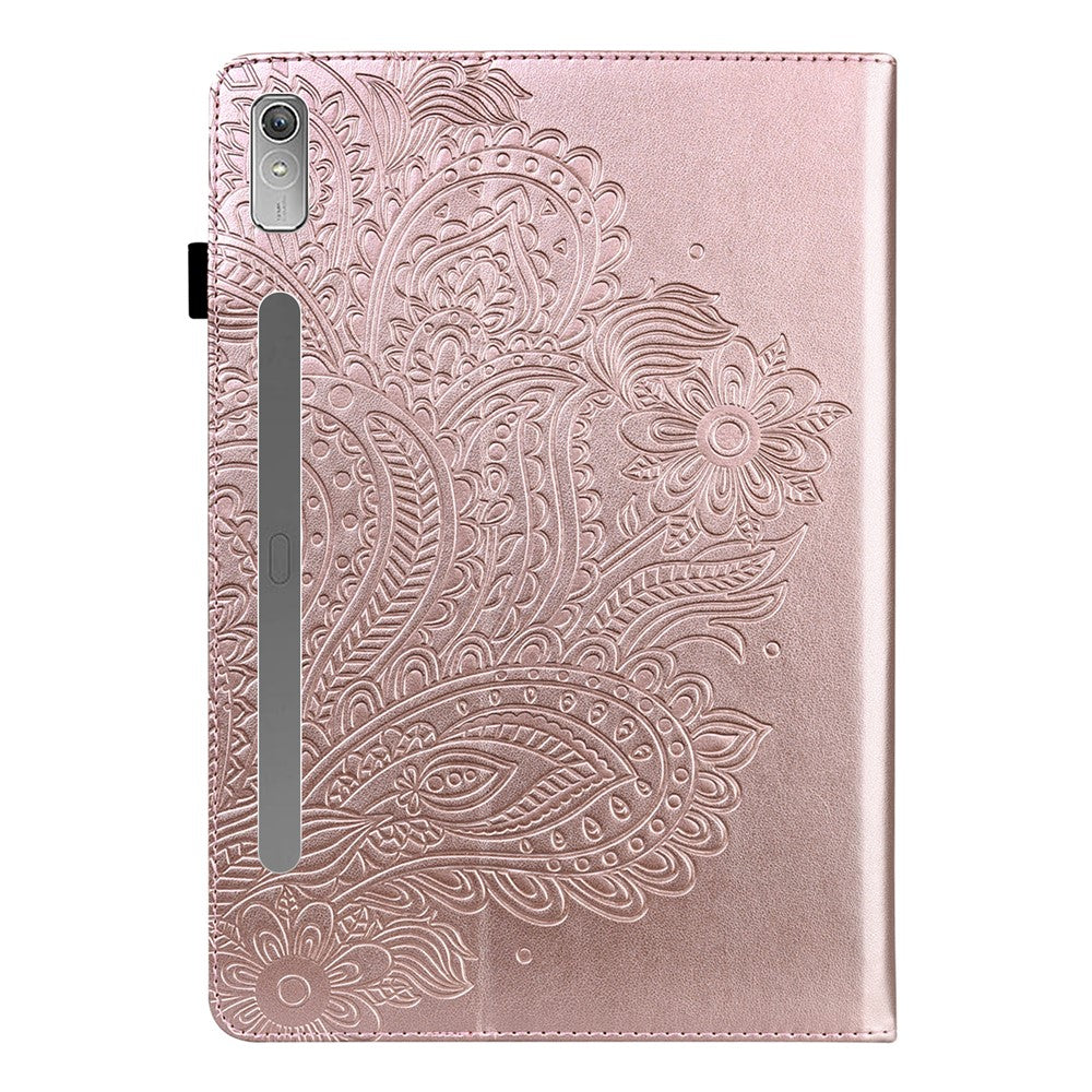For Lenovo Tab P11 Pro Gen 2 PU Leather Stand Drop-proof Case Flower Imprinting Card Holder Tablet Cover - Rose Gold