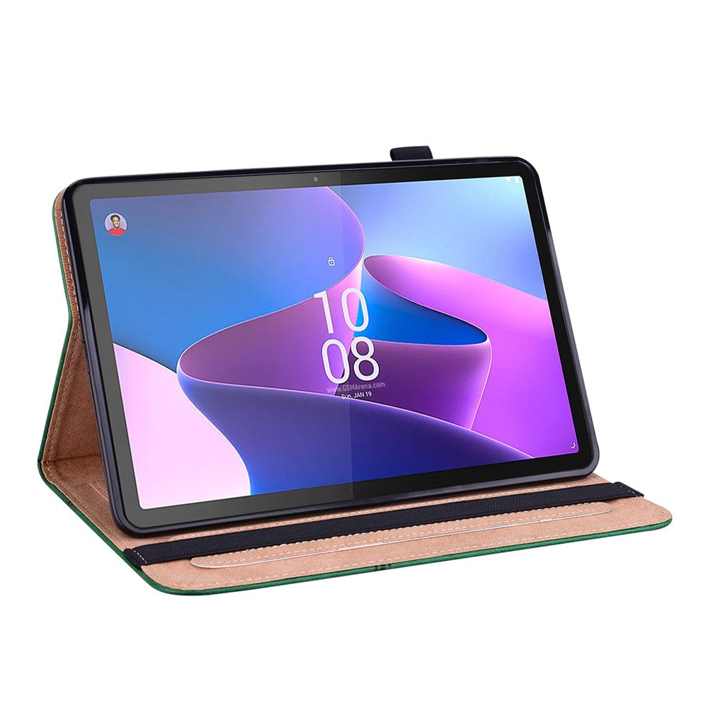 Tablet Case with Card Slots For Lenovo Tab P11 Gen 2 Line Imprinted Leather Protective Tablet Cover Stand - Green