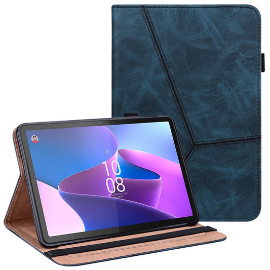 Tablet Case with Card Slots For Lenovo Tab P11 Gen 2 Line Imprinted Leather Protective Tablet Cover Stand - Blue