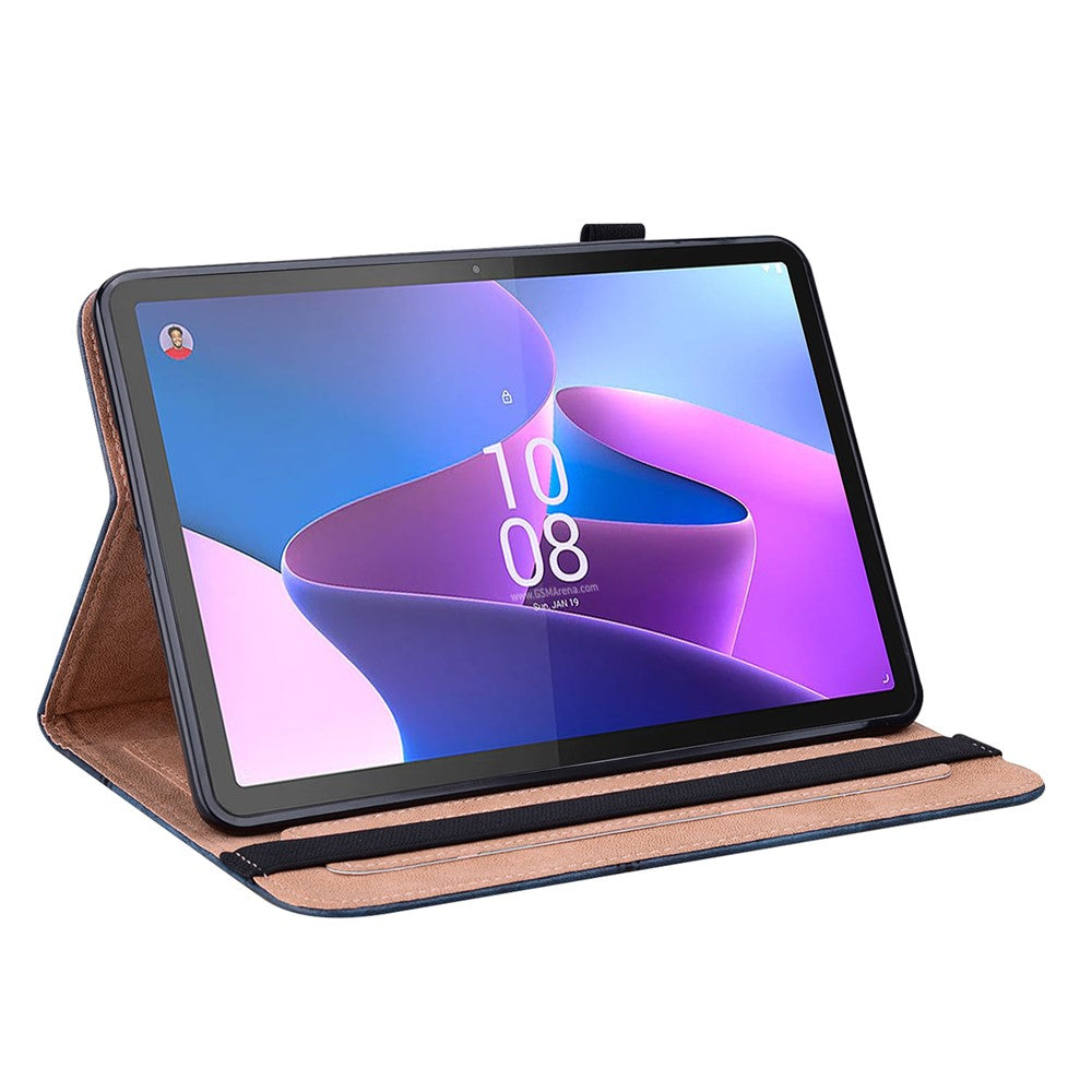 Tablet Case with Card Slots For Lenovo Tab P11 Gen 2 Line Imprinted Leather Protective Tablet Cover Stand - Blue
