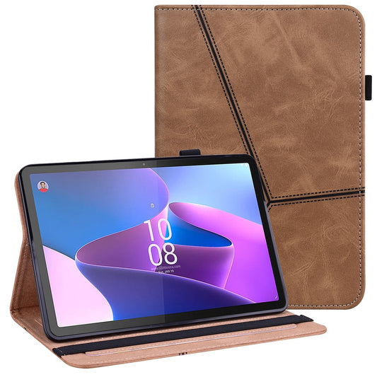Tablet Case with Card Slots For Lenovo Tab P11 Gen 2 Line Imprinted Leather Protective Tablet Cover Stand - Brown