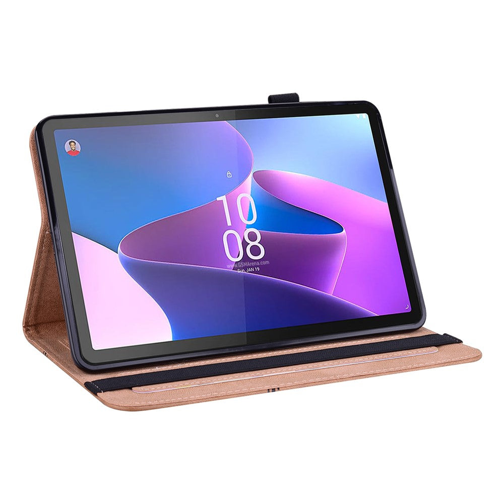 Tablet Case with Card Slots For Lenovo Tab P11 Gen 2 Line Imprinted Leather Protective Tablet Cover Stand - Brown