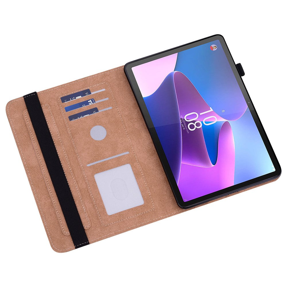 Tablet Case with Card Slots For Lenovo Tab P11 Gen 2 Line Imprinted Leather Protective Tablet Cover Stand - Brown