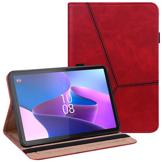 Tablet Case with Card Slots For Lenovo Tab P11 Gen 2 Line Imprinted Leather Protective Tablet Cover Stand - Red