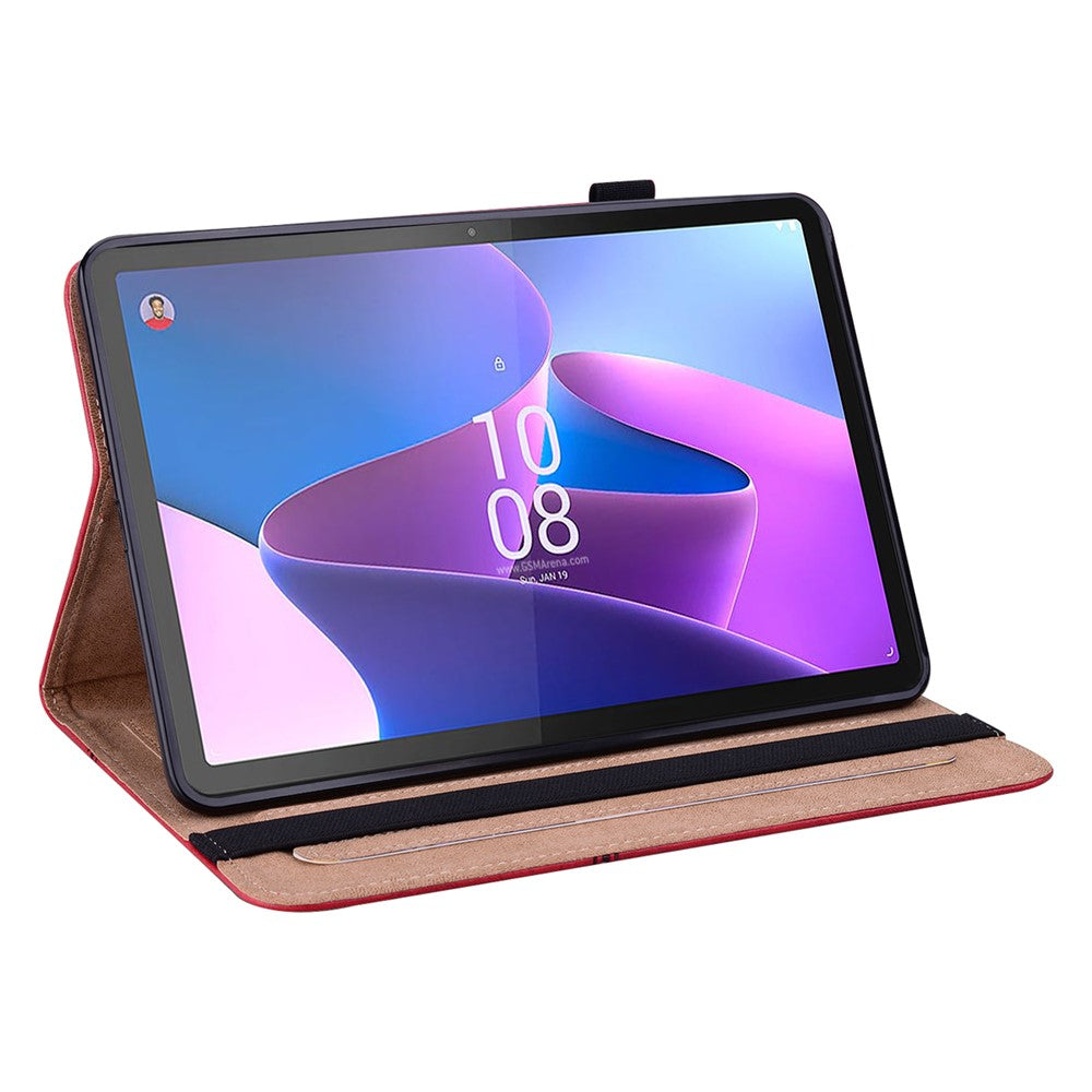 Tablet Case with Card Slots For Lenovo Tab P11 Gen 2 Line Imprinted Leather Protective Tablet Cover Stand - Red