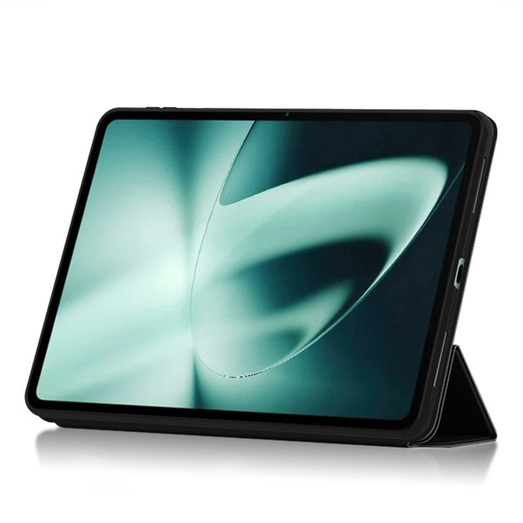 Tablet Case For OnePlus Pad Tri-fold Stand Drop-proof PU Leather Tablet Cover - Black