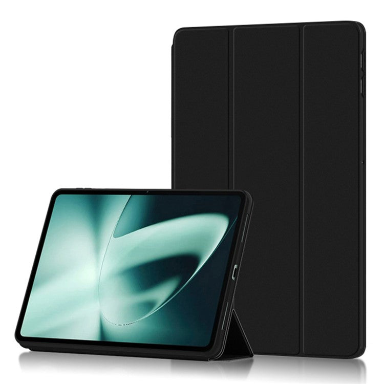 Tablet Case For OnePlus Pad Tri-fold Stand Drop-proof PU Leather Tablet Cover - Black