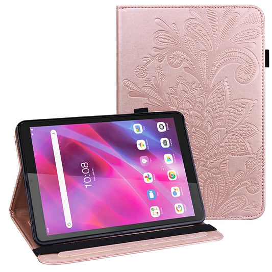 For Lenovo Tab M8 (4th Gen) 2024 TB-301XU / M8 (4th Gen) 2023 TB-300FU PU Leather Tablet Stand Case Flower Imprinting Wallet Tablet Cover - Rose Gold