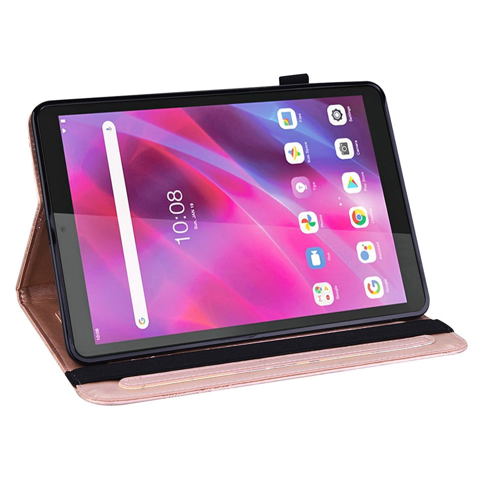For Lenovo Tab M8 (4th Gen) 2024 TB-301XU / M8 (4th Gen) 2023 TB-300FU PU Leather Tablet Stand Case Flower Imprinting Wallet Tablet Cover - Rose Gold