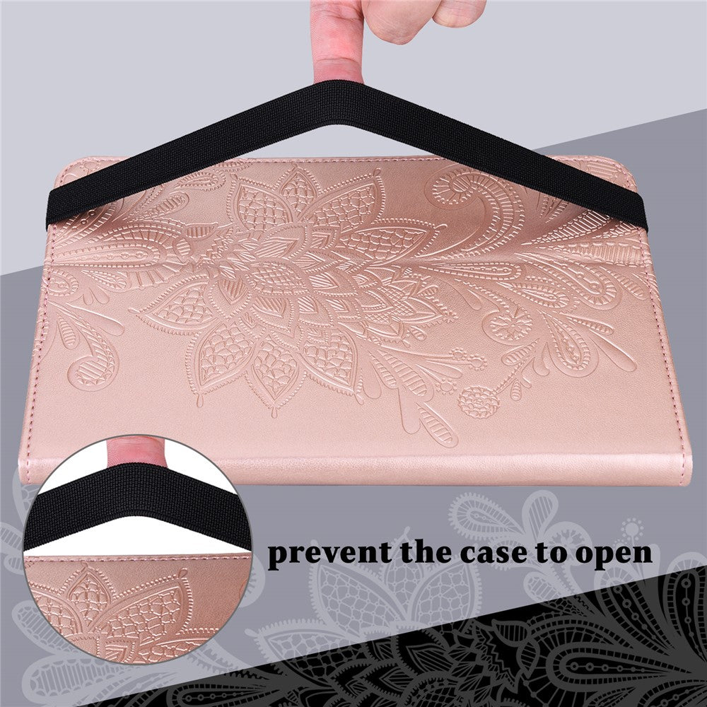 For Lenovo Tab M8 (4th Gen) 2024 TB-301XU / M8 (4th Gen) 2023 TB-300FU PU Leather Tablet Stand Case Flower Imprinting Wallet Tablet Cover - Rose Gold