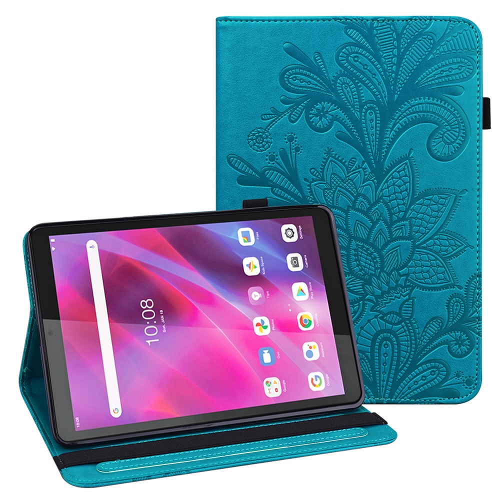 For Lenovo Tab M8 (4th Gen) 2024 TB-301XU / M8 (4th Gen) 2023 TB-300FU PU Leather Tablet Stand Case Flower Imprinting Wallet Tablet Cover - Blue