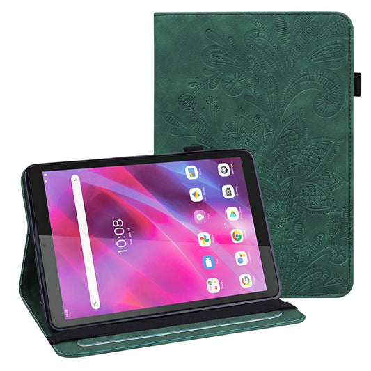 For Lenovo Tab M8 (4th Gen) 2024 TB-301XU / M8 (4th Gen) 2023 TB-300FU PU Leather Tablet Stand Case Flower Imprinting Wallet Tablet Cover - Green